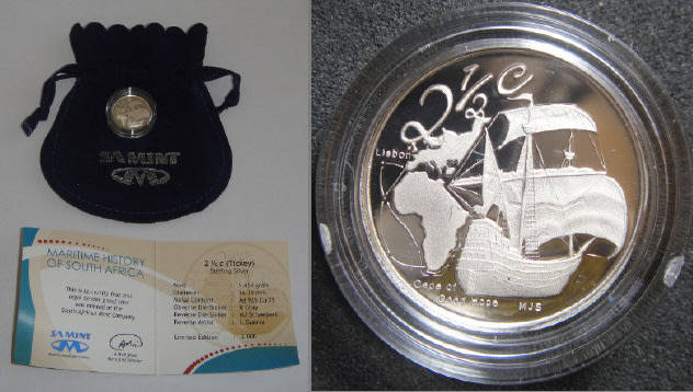 Republic of South Africa: Silver Proof Tickey (2.5c) of 2009 (Maritime History)