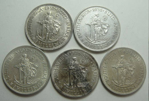 Union of South Africa: Five Higher Grade Shillings of the 1930s and 1940s