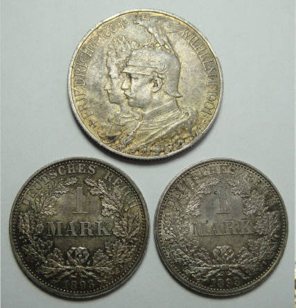 Imperial Germany: Two Silver Mark Coins of 1893 & 2-Mark of 1901