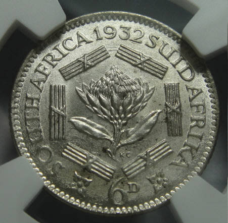 Union of South Africa : Sixpence (6d) of 1932: NGC graded MS 64