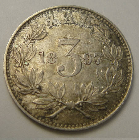 Paul Kruger Z.A.R. : Three Pence (Tickey) of 1897 (almost Uncirculated)