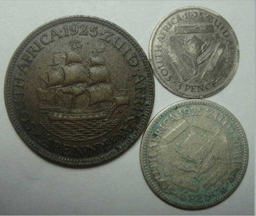 Union of South Africa: Half Penny, Tickey and Sixpence of 1925