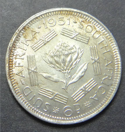 Union of South Africa: Sixpence (6d) of 1951 (Mint State)