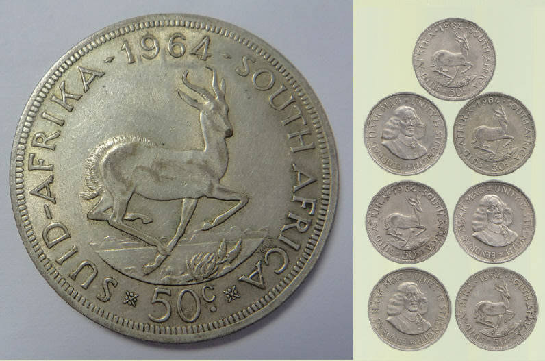 Republic of South Africa: Silver Jan van Riebeeck Crown (50c) of 1964 (7 available)