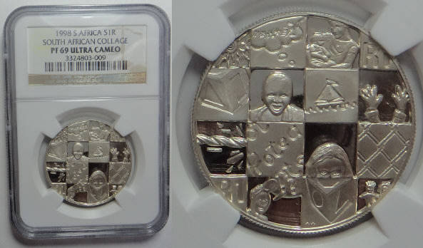 Republic of South Africa: Silver R1 of 1998 (SA Collage): NGC Graded PF69 Ultra Cameo
