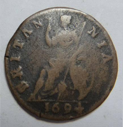 Great Britain: King William & Queen Mary Farthing of 1694