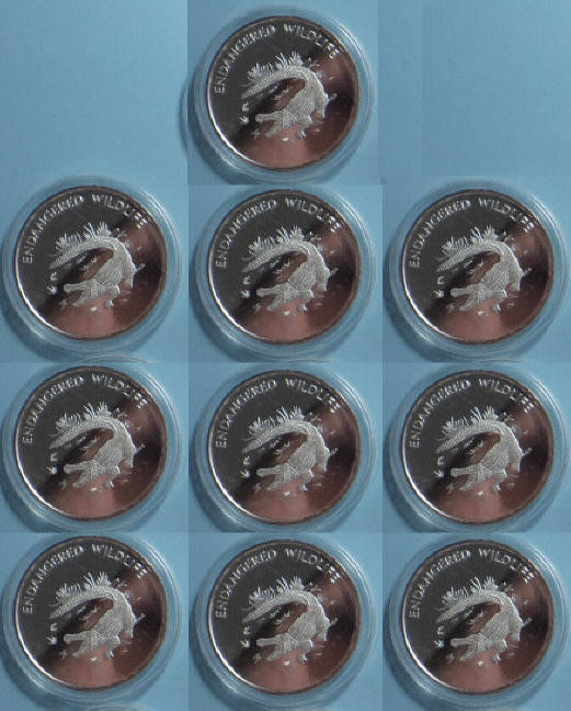 Malawi Endangered Wildlife (Crocodile). Ten Kwacha of 2005 (10 Crown-size  Proof Coins)
