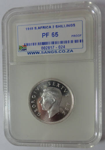 Union of South Africa: Two Shillings (2/-) of 1948: Sangs graded PROOF 65