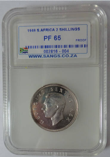 Union of South Africa: Two Shillings (2/-) of 1949: Sangs graded PROOF 65
