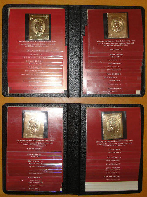 QEII Jubilee GOLD Stamp Series of the Kings & Queens of England (49 gold stamps)