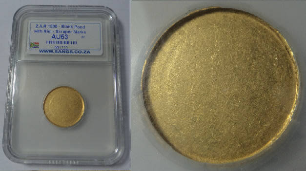 ZAR GOLD Kaal-Pond (Machadodorp Blank Pond) with Rim: Sangs graded AU53