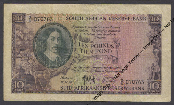 Union of South Africa: TEN POUNDS (D4) Pretoria 19.11.1958