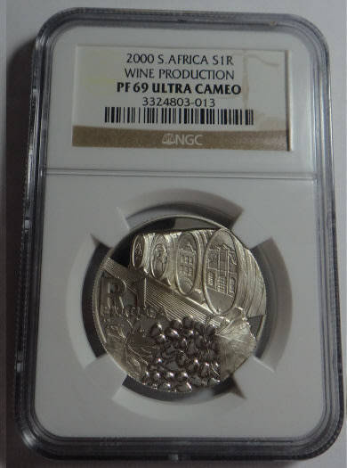 Republic of South Africa: Silver R1 of 2000 (Wine): NGC graded PF 69 Ultra Cameo