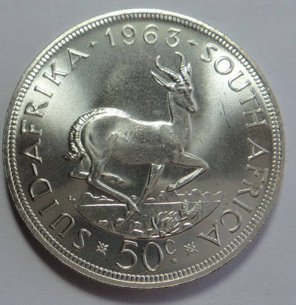 Republic of South Africa: Crown (Silver 50c) of 1963 (Proof Condition)
