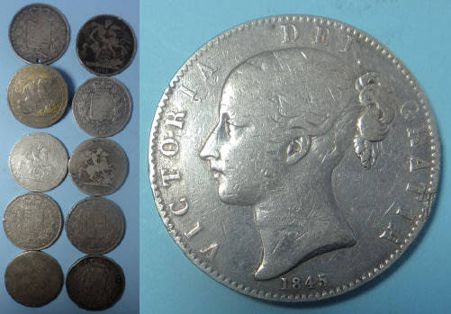 Great Britain: Ten Silver Crowns (5/-) dating before 1850 (Bid per coin to take all)