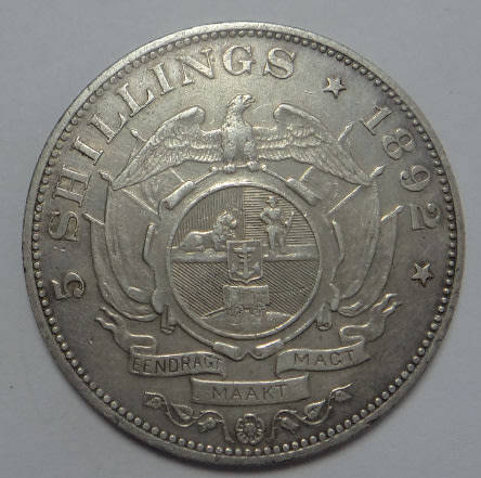 Single Shaft ZAR Crown (5-Shillings) of 1892 showing Extremely Fine Details (Hairlines)
