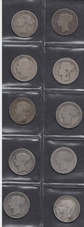 Great Britain: Ten SILVER Shillings of the Young Head Queen Victoria