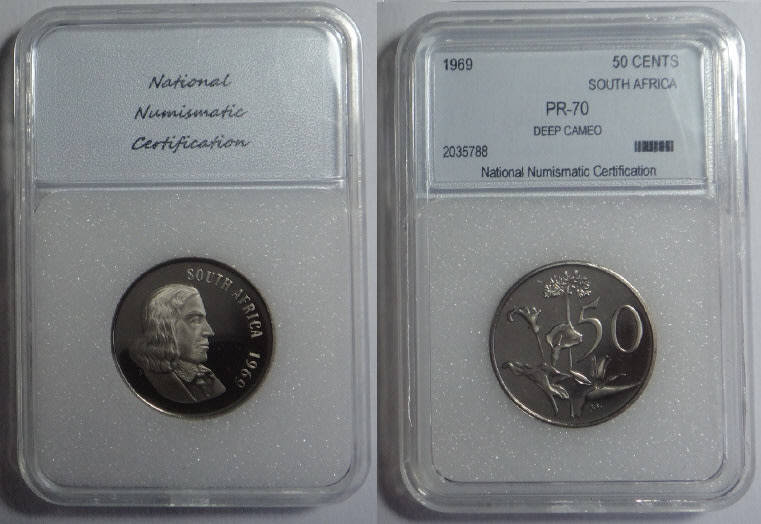 Republic of South Africa: 50 Cent 1969 (Eng.) NNC graded PF 70 Deep Cameo