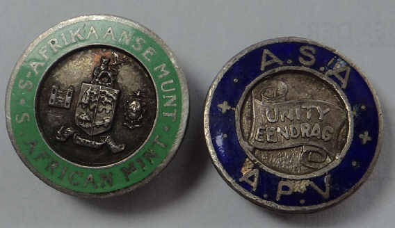 Two Vintage Silver South African Lapel Pins (SA Mint & Artisan Staff Ass.)