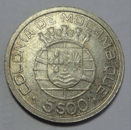 Mozambique: Silver 5 Escudos of 1949