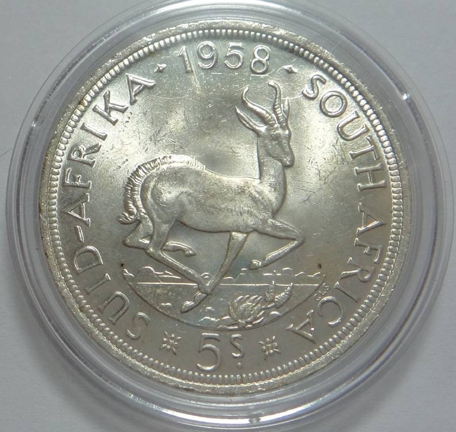 Union of South Africa: Silver Crown (5/-) of 1958 (High Grade)