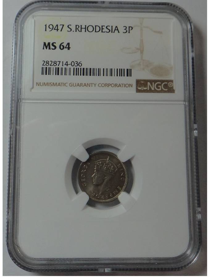 Southern Rhodesia: Three Pence of 1947: NGC graded MS 64