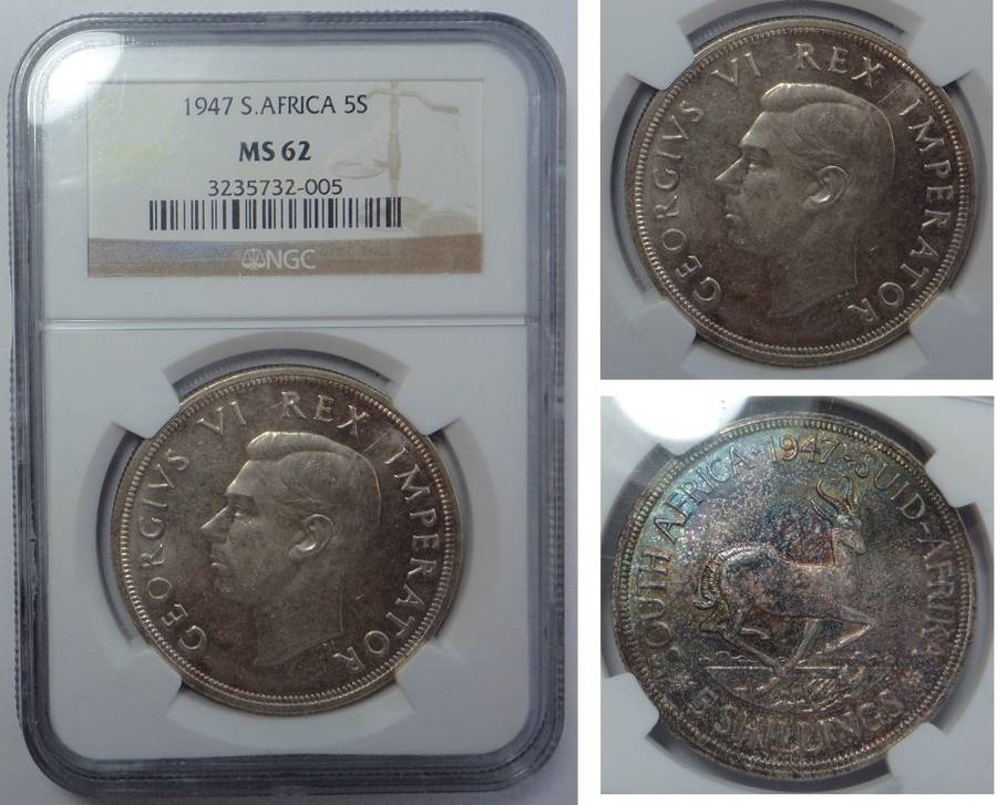 SA Union: Crown (5/-) of 1947: NGC MS 62