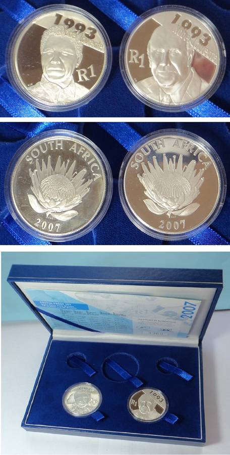 RSA: Mandela and De Klerk Silver R1 Proof Coins 2007