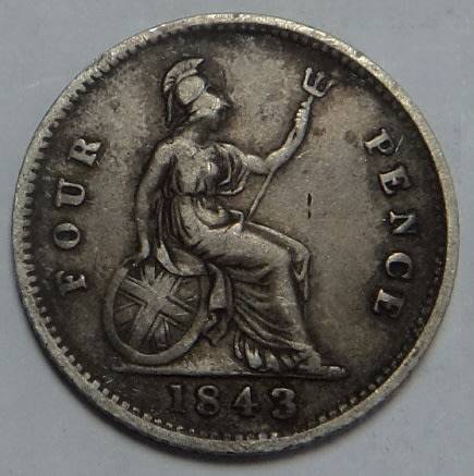Great Britain, Queen Victoria,  Silver 4 Pence of 1843