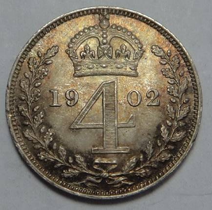 Great Britain, King Edward VII, Silver 4 Pence of 1902 (UNC)
