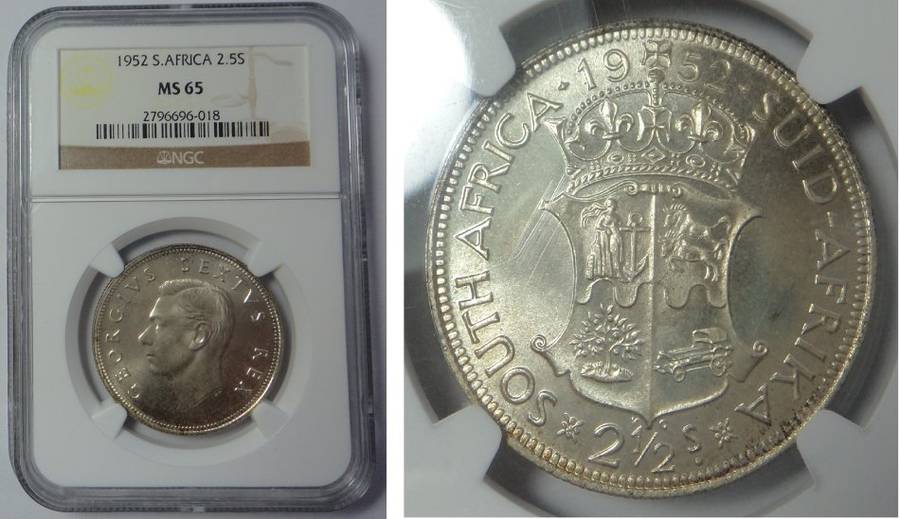 Union of SA: Half Crown (2/6-) 1952: NGC MS 65