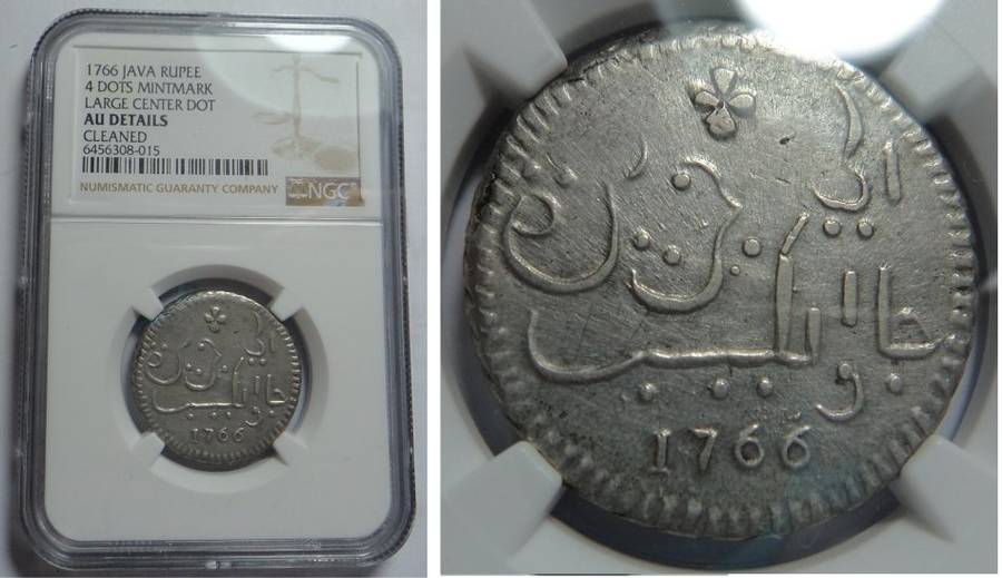 Netherlands East Indies (Java) Silver Rupee 1766: NGC AU Details