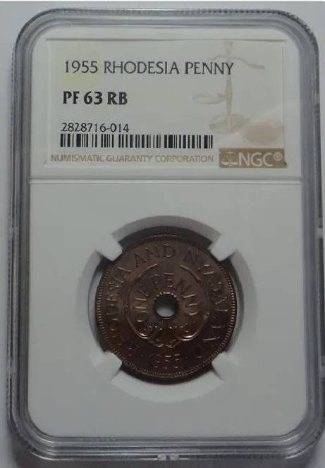 Rhodesia & Nyasaland: Penny of 1955: NGC graded PF 63 RB