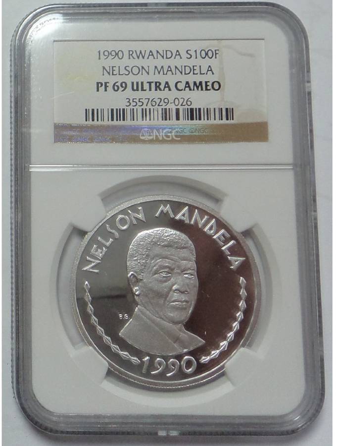 Rwanda: Silver 100 Francs 1990 (Mandela): NGC PF 69 UC