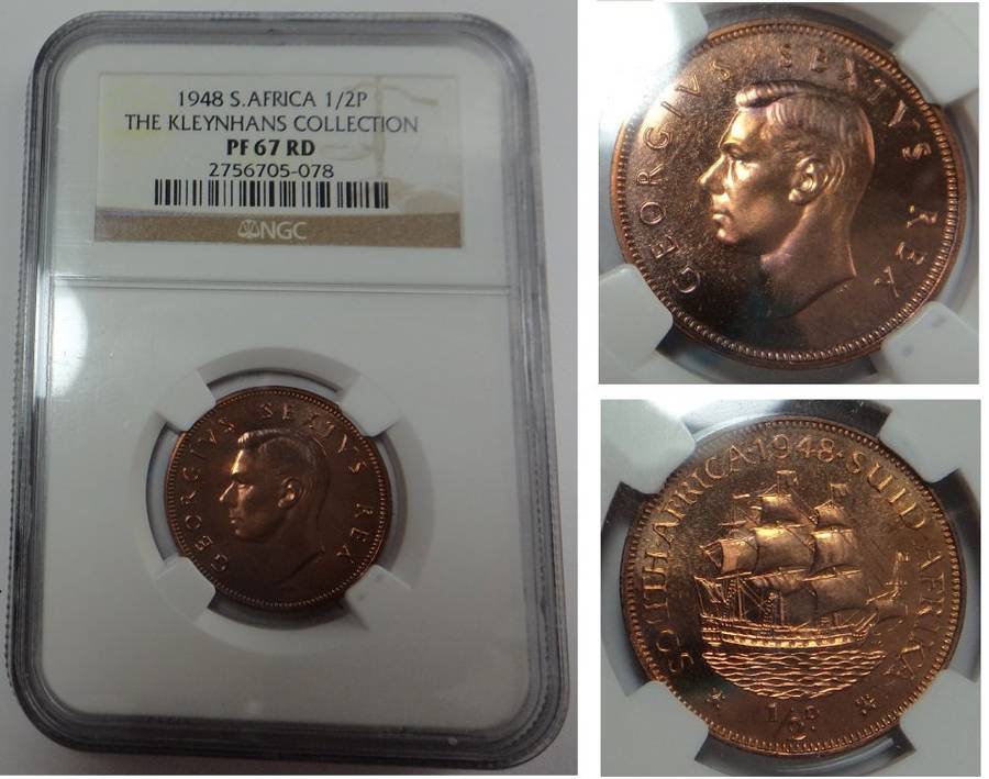 Union of SA: Half Penny of 1948: NGC PF 67 RD (Top Pop)
