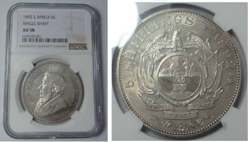 Paul Kruger ZAR: 5-Shillings (SS) 1892, NGC graded AU 58