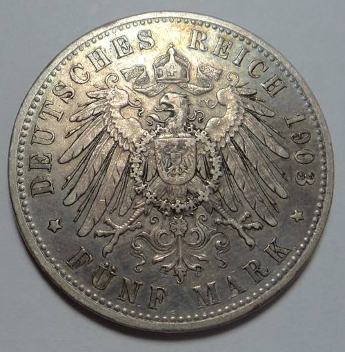 Imperial Germany: Bavaria: Silver 5 Mark of 1903 (Crown-size)