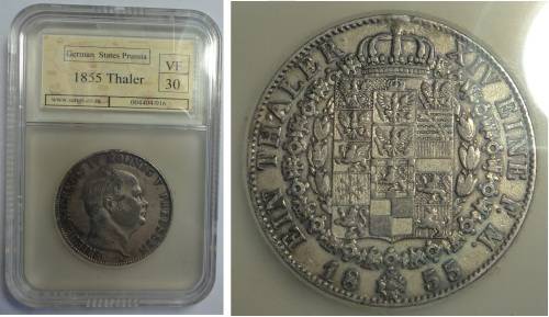 German States (Prussia) Thaler of 1855 (Sangs VF 30)