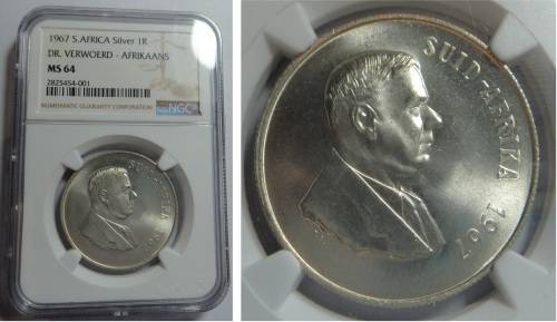 RSA: Silver R1 of 1967 (Afr.) NGC MS 64