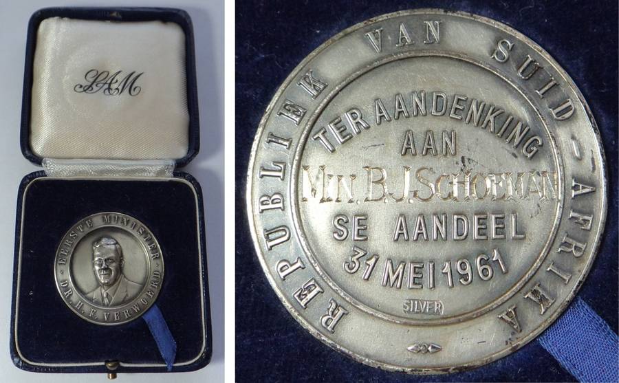 Silver Medal awarded to Minister Ben Schoeman in 1961 (Very Scarce)