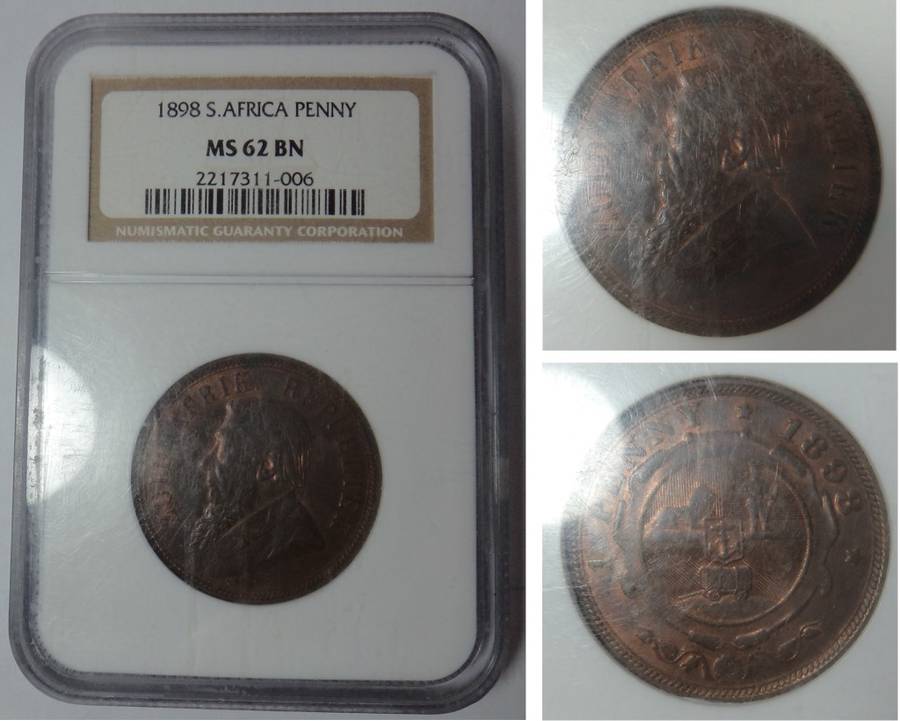 Paul Kruger ZAR: Penny of 1898: NGC MS 62 BN