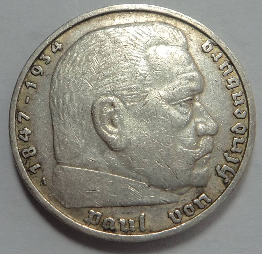 Germany: Hindenburg Silver 5-Mark of 1937