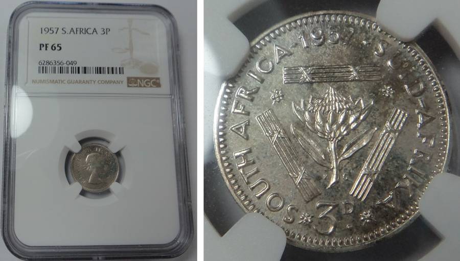 Union of South Africa: Three Pence 1957, NGC PF 65