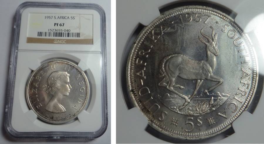 Union of SA: Crown (5/-) 1957: NGC PF 67