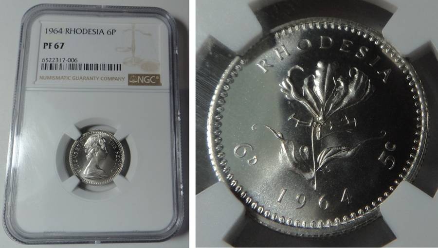 Rhodesia: Sixpence of 1964: NGC PF 67