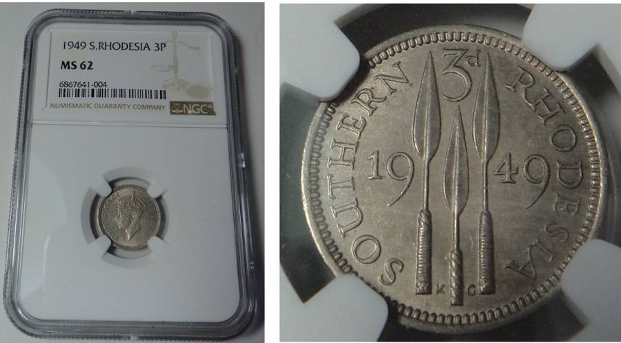 Southern Rhodesia: Three Pence 1949: NGC MS 62