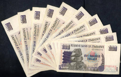 Pre-Inflationary Zimbabwean One Hundred Dollar Notes (10) plus Rhodesian Coin Set