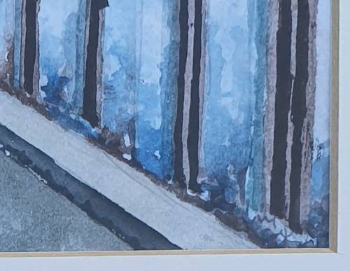 Original framed watercolour painting of a street scene