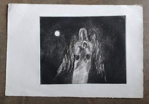Original unframed etch of an Angel, not signed by the artist, as per photos