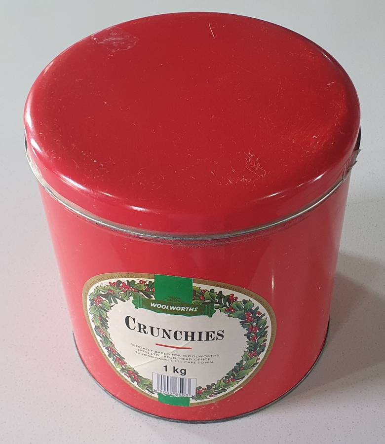 Large red Woolworths crunchies tin as per photos